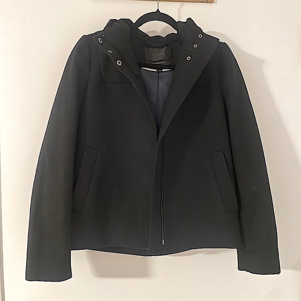 J.Crew Melton Wool Hooded Bib Jacket In Black Size 2 Womens Coat